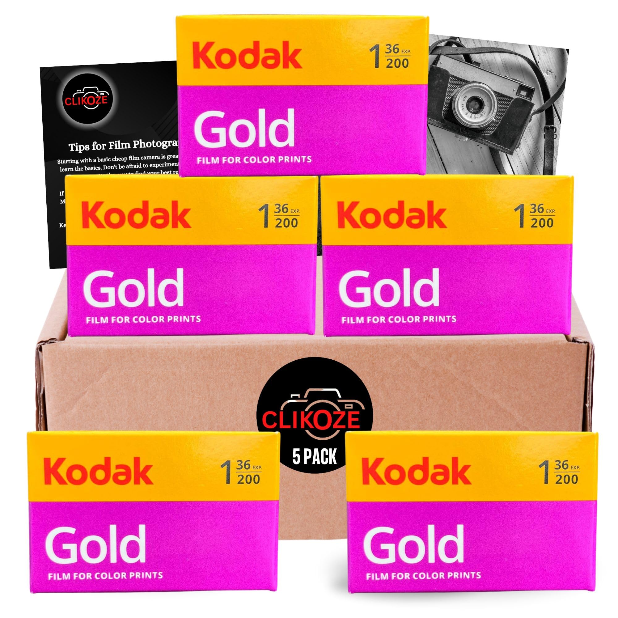 Kodak Gold 200 35mm Film Bundle - 36 EXP x5 with Photography Tips Card
