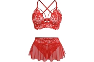 GIEAUAU Sexy Lingerie for Women Naughty 3 Piece Bralette, Mini Skirt with G-String Crotchless Lingerie Set