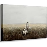 Jesus and Lamb Canvas Wall Art Vintage Christianity shepherd Painting Picture Wall Decor Jesus Leaves the 99 Sheep Inspirational Poster Print Artwork for Church Study Living Room Home Decoration