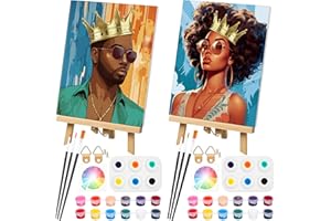Humyoun 2 Pack Couples Painting Kit Date Night Valentine's Day Paint and Sip Kits for Couples Pre Drawn Canvas for Painting 8 x 10 Inch Set Party Supplies Wedding Gifts(Crown)