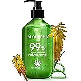 Aloderma 99% Organic Aloe Vera Gel for Skin Made within 12 Hours of Harvest, Non-Sticky Aloe Vera Gel for Sunburn Relief, Nat