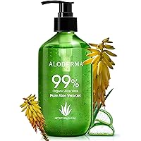 Aloderma 99% Organic Aloe Vera Gel for Skin Made within 12 Hours of Harvest, Non-Sticky Aloe Vera Gel for Sunburn Relief, Nat