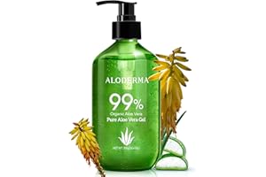 Aloderma 99% Organic Aloe Vera Gel for Skin Made within 12 Hours of Harvest, Non-Sticky Aloe Vera Gel for Sunburn Relief, Nat