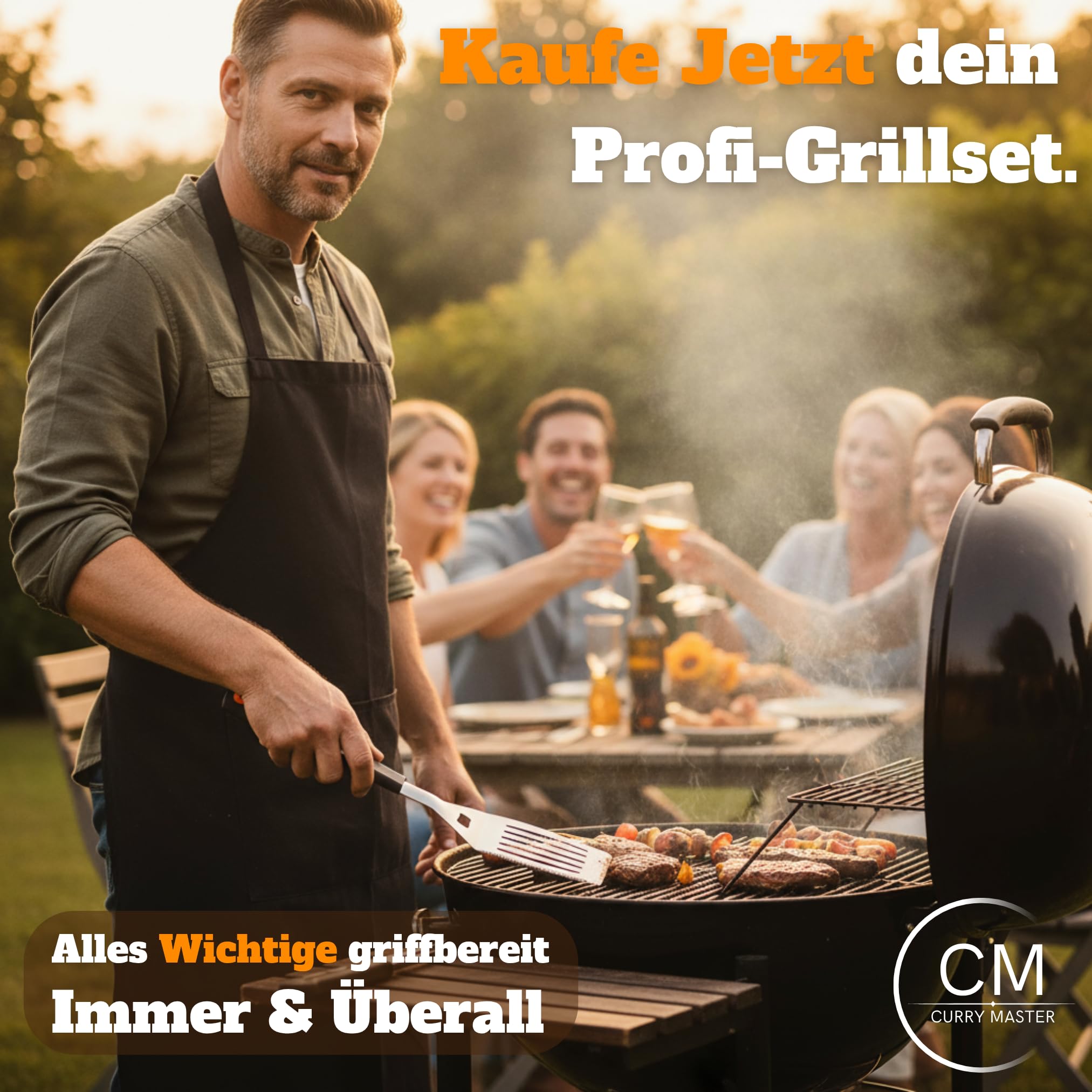 Grillset für Männer Geschenk - Premium Grill Set mit Ledertasche, Grillbesteck & Grillzubehör, Holzgriffe, 3 in 1 Wender mit Flaschenöffner und Schneidekante 7