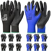 toolant Crinkle Latex Work Gloves Bulk, Rubber Coated Safety Work Gloves for Men and Women, 12 Pairs for Construction, Gardening, Warehouse (Black & Blue, Medium)