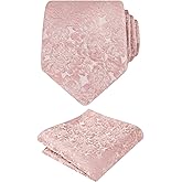 Alizeal Mens 3.15inches Rose Pattern Necktie with Floral Handkerchief Set