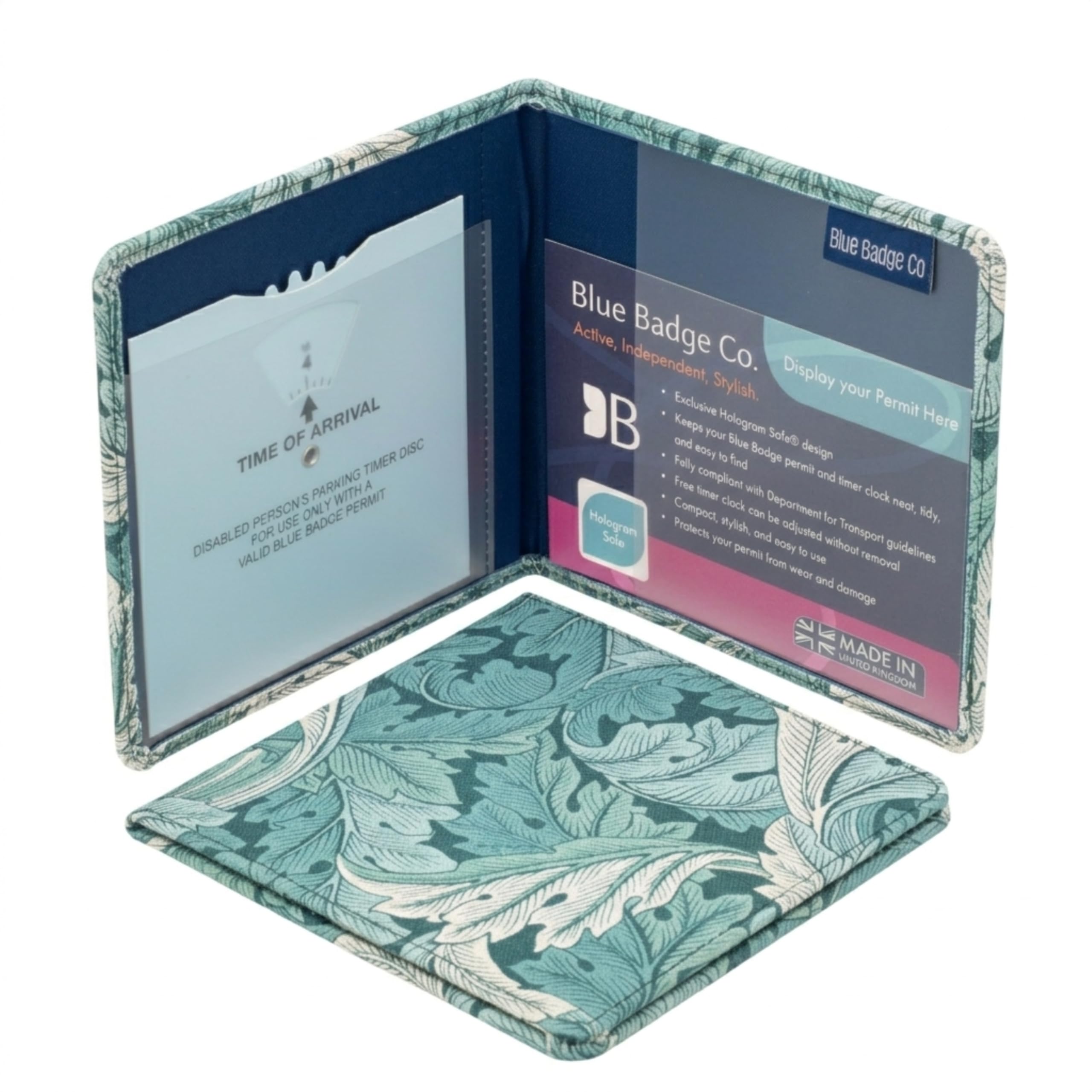 Blue Badge Co Disabled Parking Permit Wallet in William Morris Acanthus Teal, Hologram-Safe Wallet UK Made, Disabled Parking Permit Cover Holder Includes Timer Clock, Disabled Badge Holder for Car