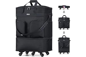 Hanke Expandable Collapsible Luggage with Wheels, Black Upgrade Version 2, 98L, Water-Resistant, 5 Spinner Wheels, 3 Pockets, Polyester, 19x13x27.2 inches, 6.1lb, Carry-On Luggage, Travel, Vacation