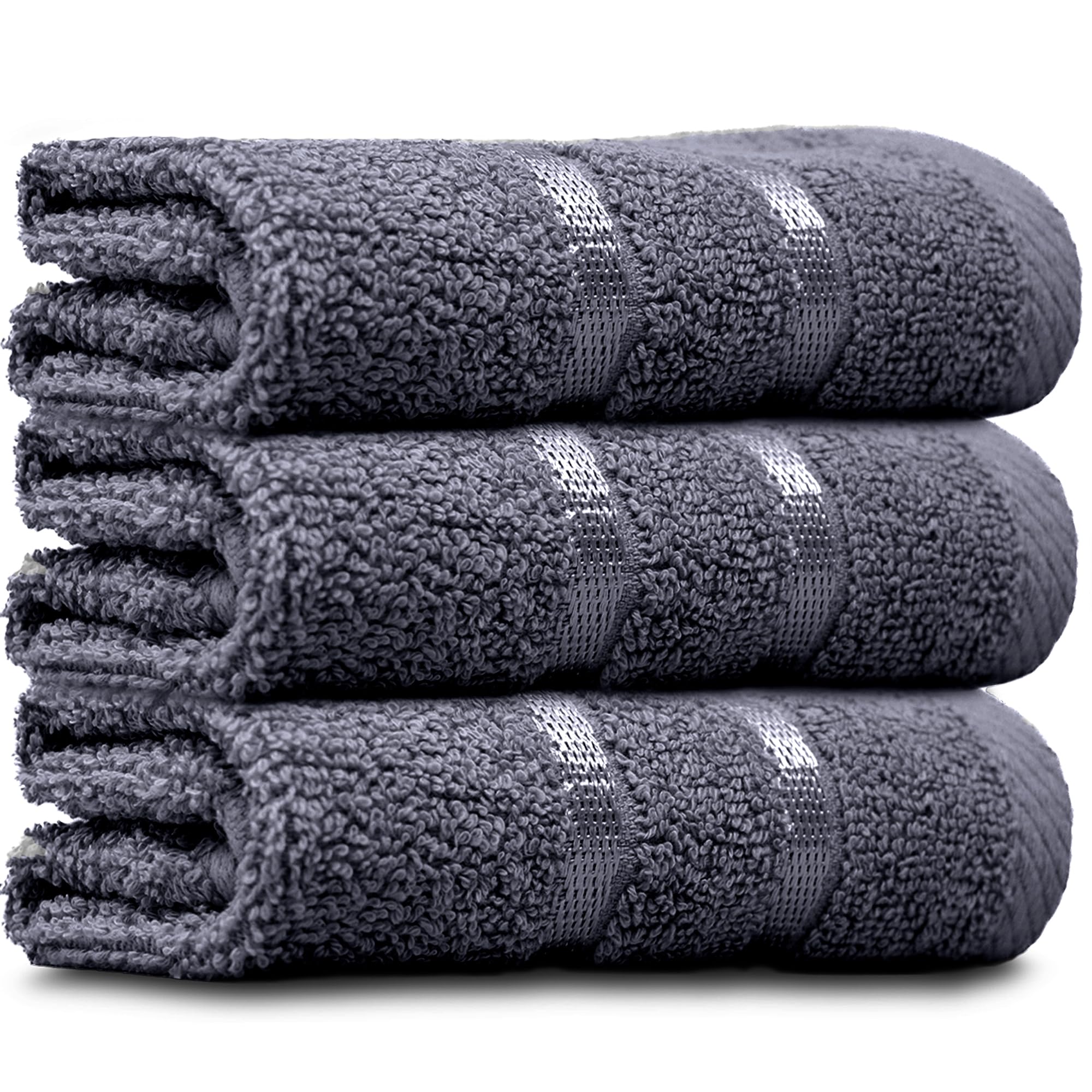 Towelogy® Luxury Egyptian Cotton Face Cloth Flannel Fingertip Towels Set 500 GSM Supersoft and Highly Absorbent Washcloths 30x30 cm (Pack 3, Charcoal Grey)