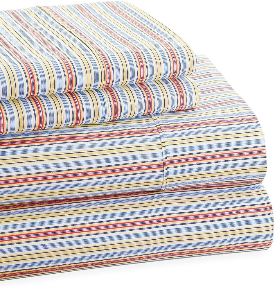Trade Linker Park Avenue 4-Piece 350 Thread Count Cotton Rich Printed Sheet Set, King, Striped, Red