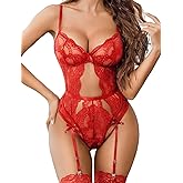 Avidlove Sexy Lingerie for Women Lace Bodysuit with Panty Garter Lingerie Set Teddy Lingerie Body Suit S-XXL