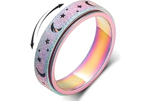 LuckyAmor Anxiety Ring for Women Spinner Rings:Rotating Rings Stainless Steel 6mm Moon Star Anxiety for Men Band Jewelry Gift for Women Size 6 7 8 9 10