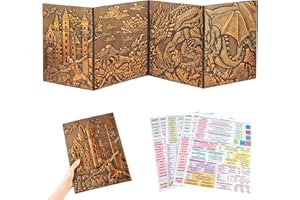 FEIDIAO DND Dungeon Master Screen,3D Embossed Dragon Faux Leather 4 Panel DM Screen with Pockets,D&D Game Master Screen for Dungeons and Dragon, Pathfinder, DM Game Accessories Gift