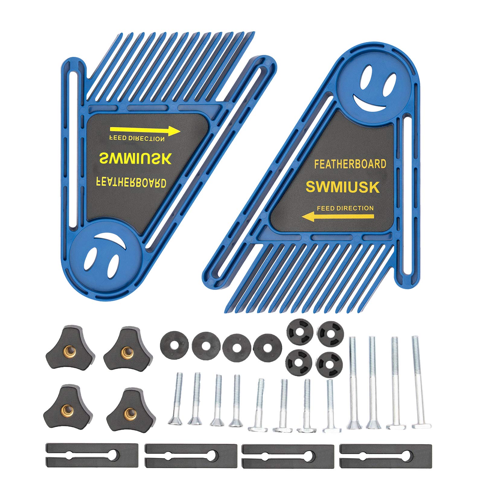 SWMIUSK True-Flex Featherboard Saftly Table Saw Push Block,Pack of 2 Table Fence for Woodworking T-slots Miter Slots on Tablesaws,Router Tables and Band saws(Blue)