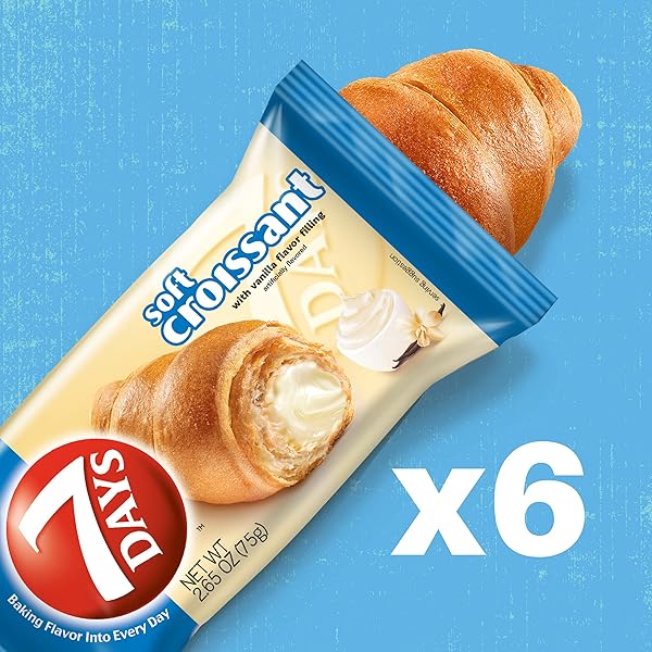 7DAYS SOFT CROISSANT, VANILLA CROISSANT, BREAKFAST PASTRY, INDIVIDUALLY WRAPPED ON THE GO SNACK, NON-GMO, 2.65 OUNCE (PACK OF 6)