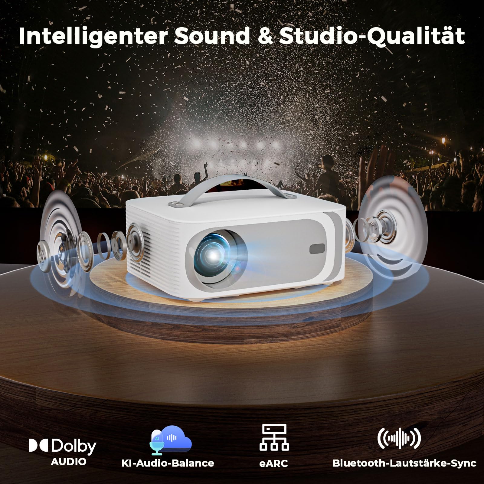 Beamer Passend für Netflix Dolby Audio|1600 Lisowod HDR10 Mini Beamer 4K Heimkino mit eARC CEC | Auto Fokus & Trapezkorrektur Smart Projektor | Bluetooth 5.4 WiFi6 | Für Familienkino und WM-Party 7