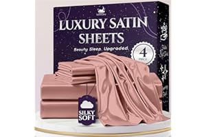 SLEEP SANCTUARY Satin Sheets King Size – 4 Piece Luxury Silky Bed Set, Softer Than Silk, 15" Deep Pocket, Cooling & Wrinkle-Free, Moisture-Wicking & Breathable for Hair & Skin (Blush Pink)