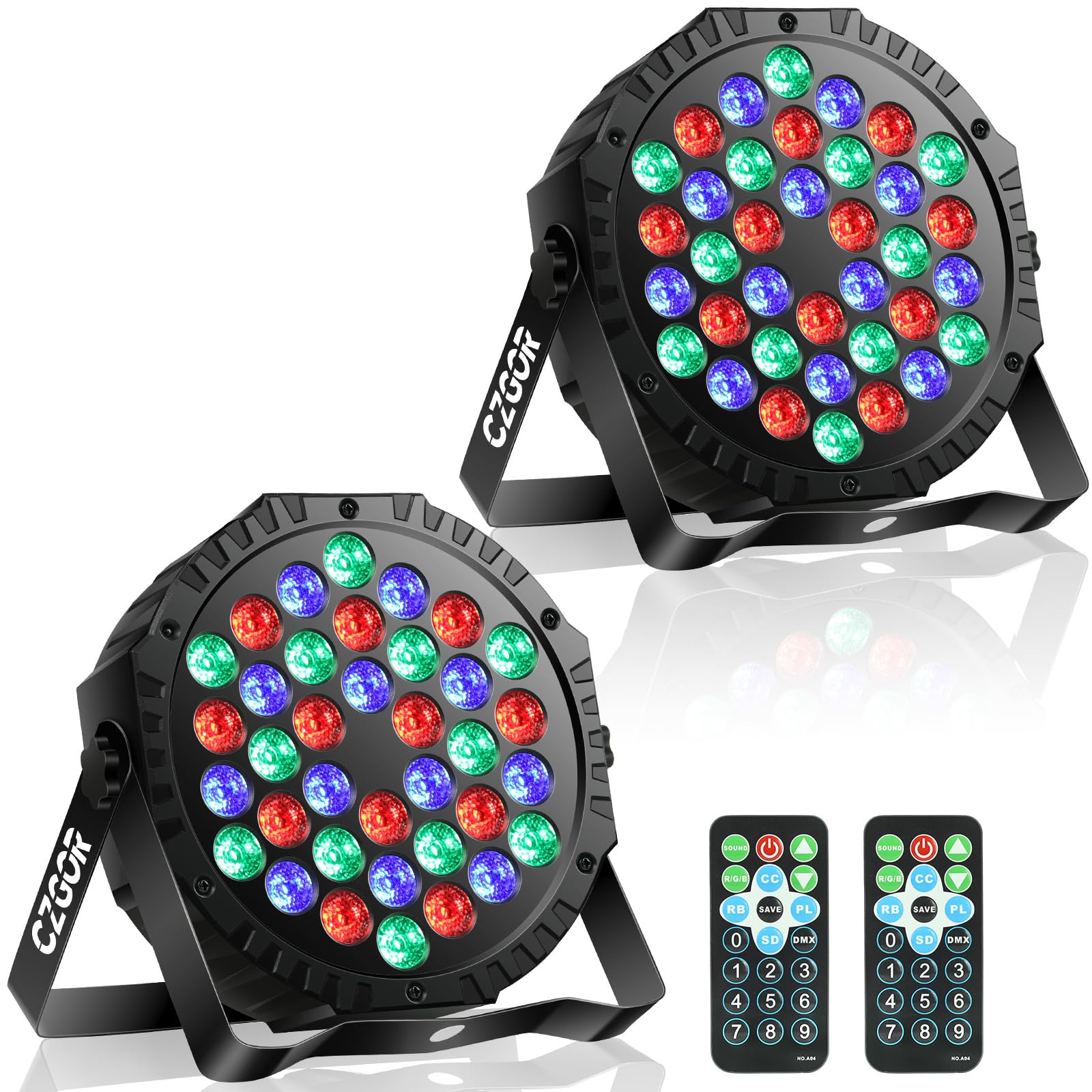 Photo 1 of LED Stage Lights 2Pack - Czgor 36W RGB DJ Par Lights with Sound Activated Auto Play by Remote & DMX Control Uplights for Events Wedding Party Club Christmas Party Lighting