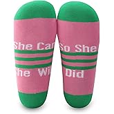 JNIAP 2 Pairs Sorority Socks with Pink and Green Graduation Gift She Can She Will So She Did Socks