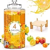 FillTouch 4 Gallon Large Drink Beverage Dispenser with Stand and Stainless Spigot Leakproof Glass Water Dispenser for Wedding Party Bars Restaurants