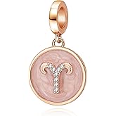 Rose Gold Zodiac Sign Charms 925 Sterling Silver Constellation Dangle Horoscope Charm for Pandora Bracelets Jewelry Gift for Women