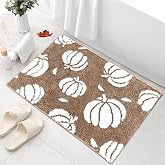 APROPHIC Fall Pumpkin Bath Mats for Bathroom, Thanksgving Super Absorbent Non-Slip Microfiber Shaggy Bath Rugs, Autumn Bathroom Mat for Shower, Tub, Sink, Machine Washable, 17x24 in, Light Brown