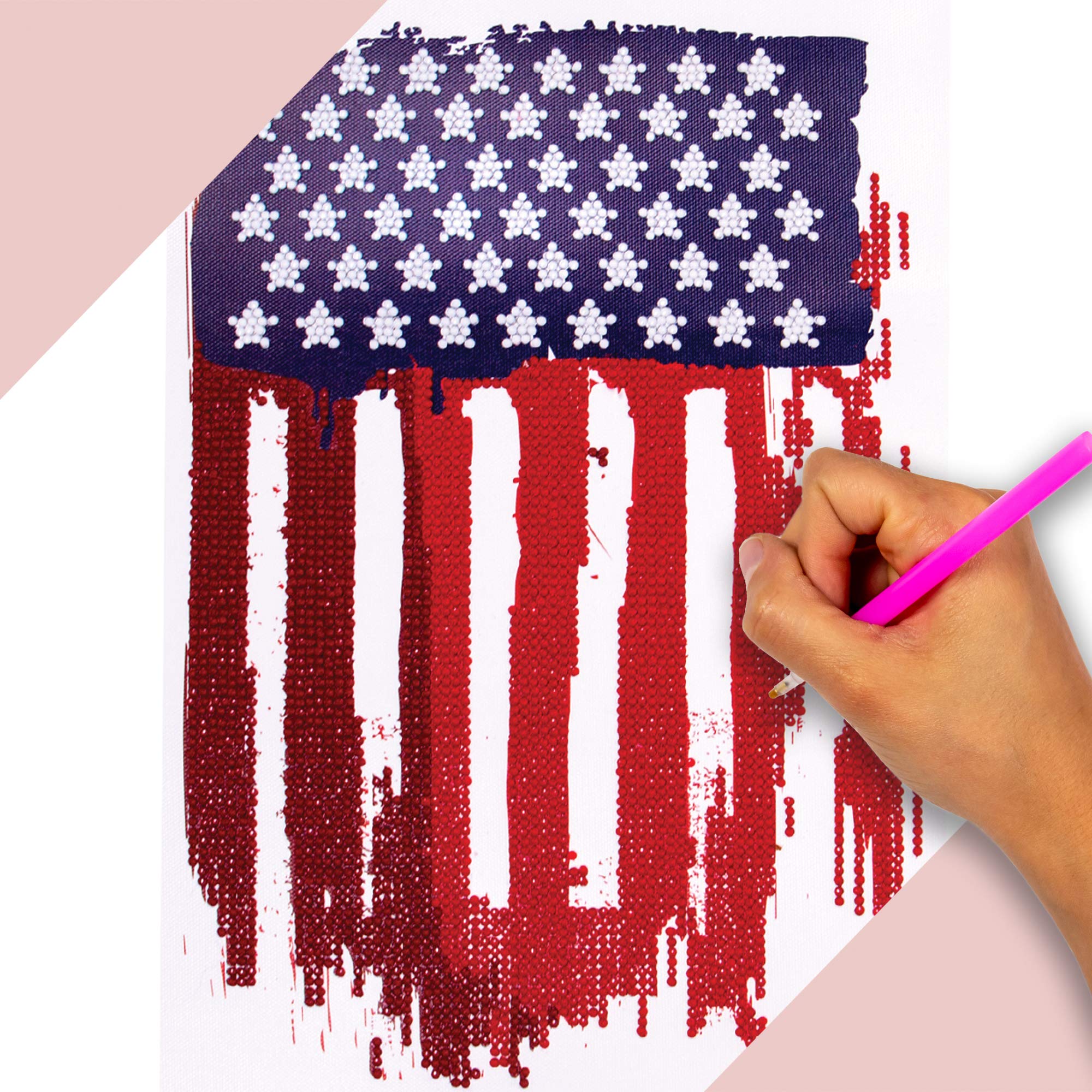 Dazz3D Gemstone Painting Flag Kit by Horizon Group USA, 9x12 Diamond Dotz Painting, Rhinestone Wall Décor for Adults & Children, Gem Tray & Stylus Included. Multicolored.USA Flag