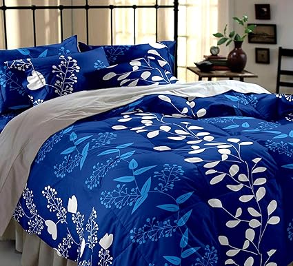 Weave Well Polyester Double Bedsheet with 2 Pillow Covers (Blue and White)