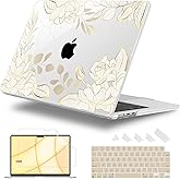 Lepeoac Case for MacBook Air 15 Inch 2025 2024 2023 Release M4 A3241 M3 A3114 M2 A2941, Hard Shell with Screen Protector & Keyboard Cover, Compatible with Touch ID - Gold Rose Flowers