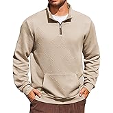 Yousify Mens Quarter Zip Sweatshirts Long Sleeve Stand Collar Casual Pullover Texture Fall Sweatshirt With Pocket