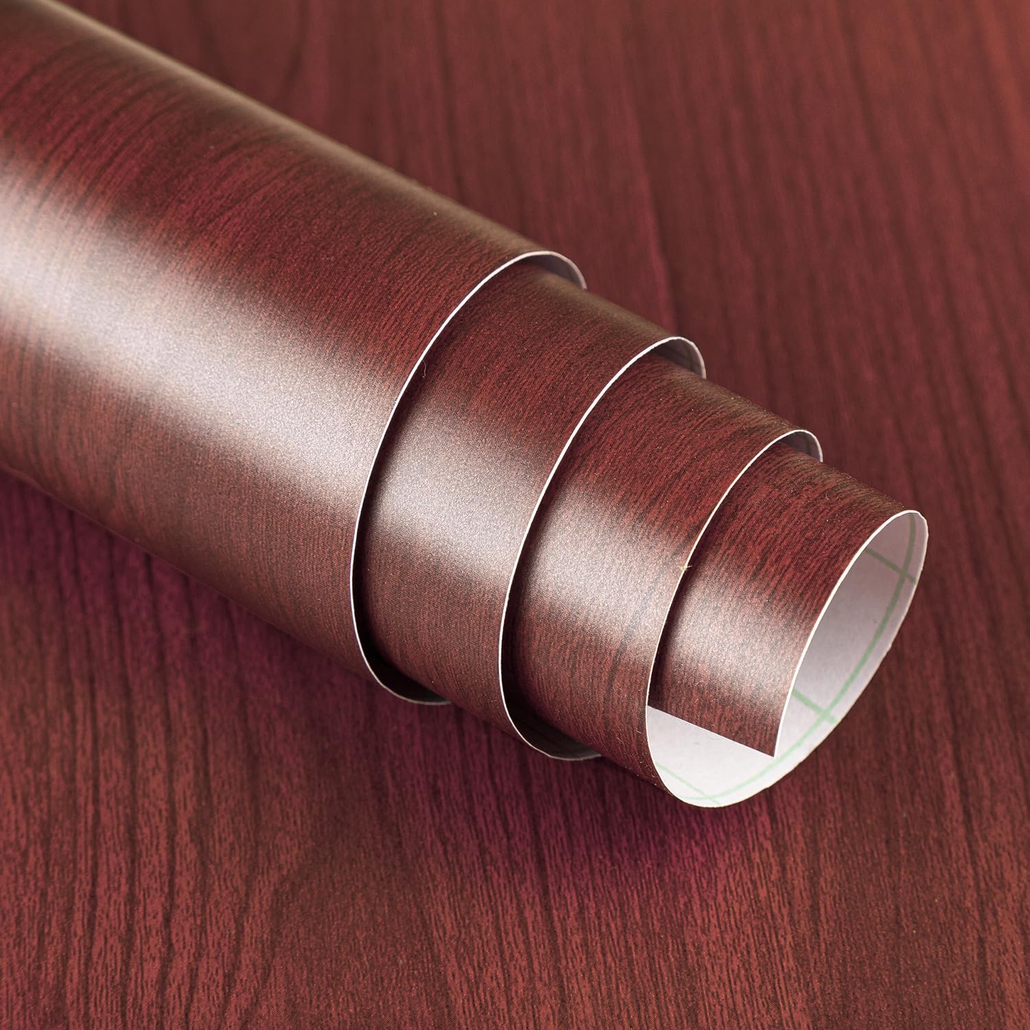 Photo 1 of JSEVEM 16"×118" Cherry Wood Wallpaper Peel and Stick Red Brown Wood Grain Contact Paper Waterproof Mahogany Wood Wallpaper Adhesive Vinyl Wrap Furniture Stickers for Kitchen Cabinets Table Countertops