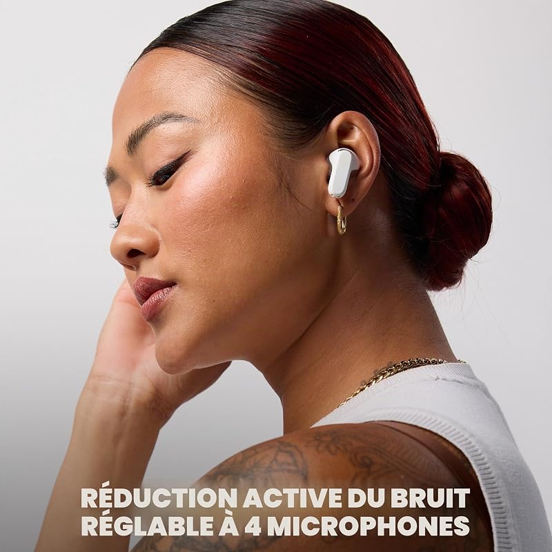 Rail ANC Écouteurs Intra-Auriculaires à Suppression de Bruit sans Fil, Autonomie 27 h, Microphone, Compatibles iPhone + Android et Appareils Bluetooth - Bone