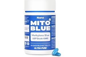MIT0BLUE Methylene Blue Pharmaceutical Grade Capsules - USP Grade, 60 High Purity Tablets for Humans | Mitochondrial & Cognitive Support Supplement | 10mg Pills - Easy Dose Alternative to Drops - Lab Tested