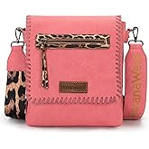 Montana West Crossbody Bags for Women with Dual Compartments Western Cross Body Purse with Leopard Print Guitar Strap