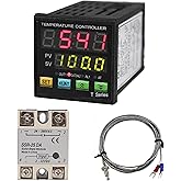 PID Temperature Controller Industrial Automation Control Meter Indicator, Jaybva High Voltage 100V to 240V PID Thermostat with K Thermocouple 25A SSR Fahrenheit and C Display Alarm Output TC RTD Input
