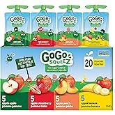 GoGo squeeZ Fruit Sauce Variety Pack, Apple, Strawberry, Peach, Banana, No Sugar Added. 90g per pouch, Pack of 20