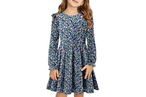 Yoklass Girls Long Sleeve Dress Casual A Line Ruffle Twirly Skater Dresses 4-13 Years