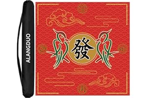 ALANGDUO Large Mahjong Mat with Carrying Bag, Anti Slip and Noise Reduction Mahjong Table Mat for Poker, Card, Board & Tile Games 31.5 x 31.5 Inches