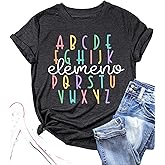Teacher Shirt Women Alphabet Teaching Graphic Tee Tops Kindergarten Teachers Gift T-Shirts