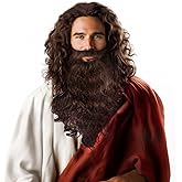 MCJC Biblical Costume Long Brown Wig and Beard Set Synthetic Hair Costume Accessory for Biblical Religious Theater, Role Play, Halloween