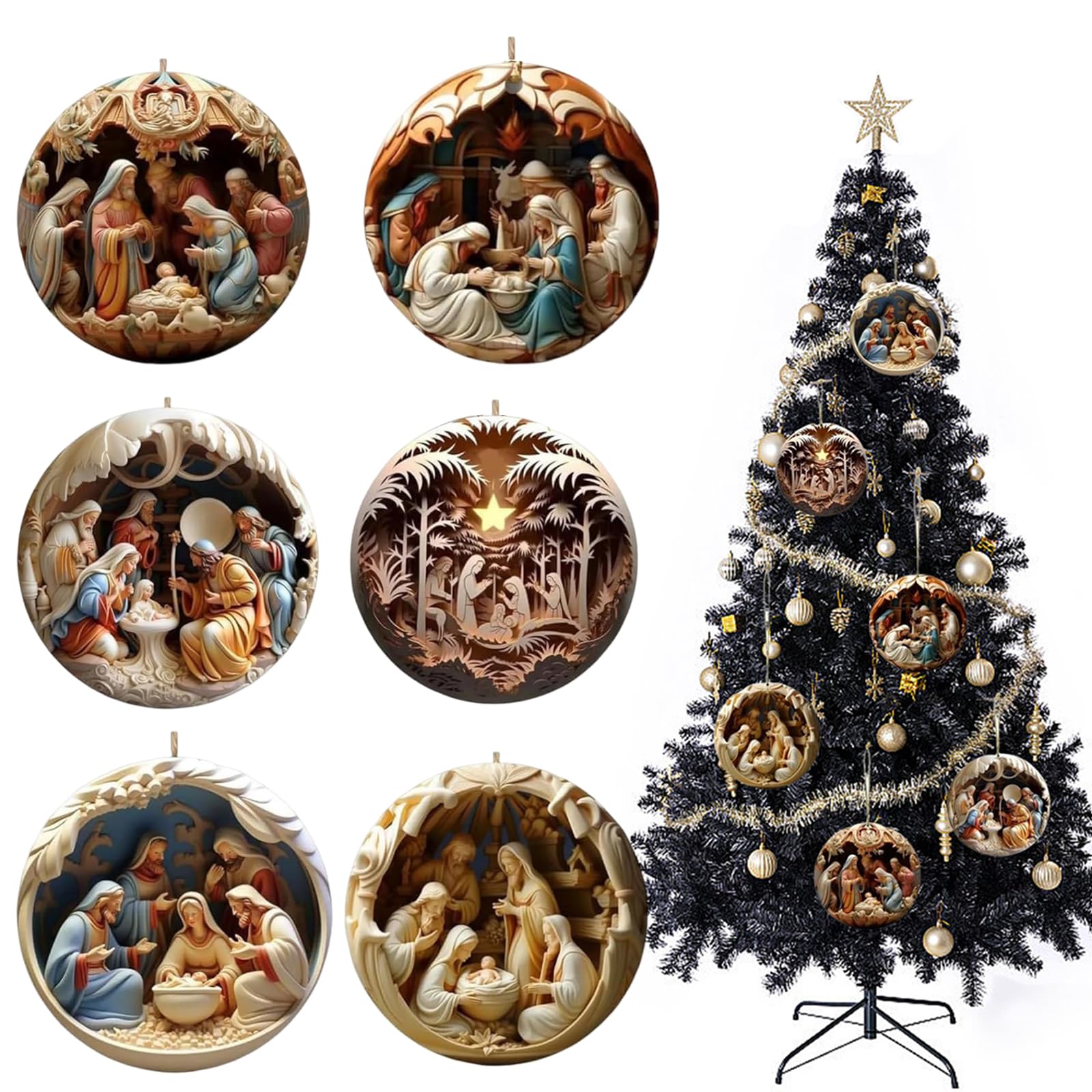 6 PCS Nativity Scene Set Nativity Tree Decorations Christmas Nativity Sets Birth of Jesus Christian Ornaments for Religious Ornament Nativity Figure for Christmas Nativity Figures