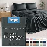 TRUE BAMBOO Sheets Set Queen Size - Silky Soft &amp; Cooling - Dark Gray | 4 Piece Luxury Bed Sheets Set, Breathable, Moisture-Wicking, Perfect for Hot Sleepers, 16" Deep Pocket, Corner Straps