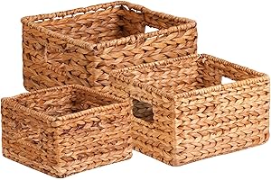 Honey-Can-Do Banana Leaf Storage Baskets –Water Hyacinth Woven Basket, Decorative Baskets for Shelves, Basket for Gifts, Closet, Pantry, and Home Organization, Set of 3, Multi-Size