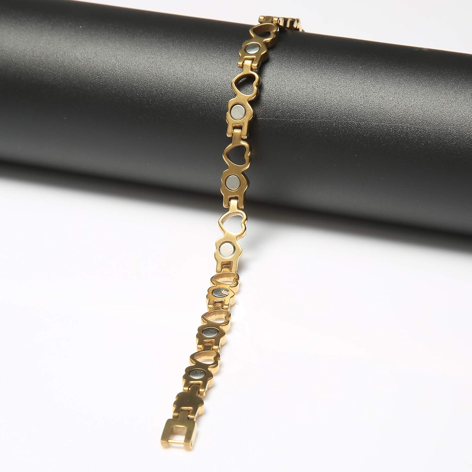 Magnetic Bracelet for Women, Pain Relief Therapy Stainless Steel Golden Heart Magnets Bracelet, Adjustable: Health & Personal Care