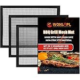 WOHLOPL 3 Pack Grill Mesh Mat Outdoor Grill, Heavy Duty and Non Stick BBQ Grilling Mats & Baking Mats, Resuable and Easy to C