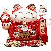 TXYXT Lucky Statue Cat Figurines Chinese Ceramic Lucky Statue Cat Piggy Bank Japanese Money Fortune Cat Gift Decorations for Store Company Opening (CQG65)