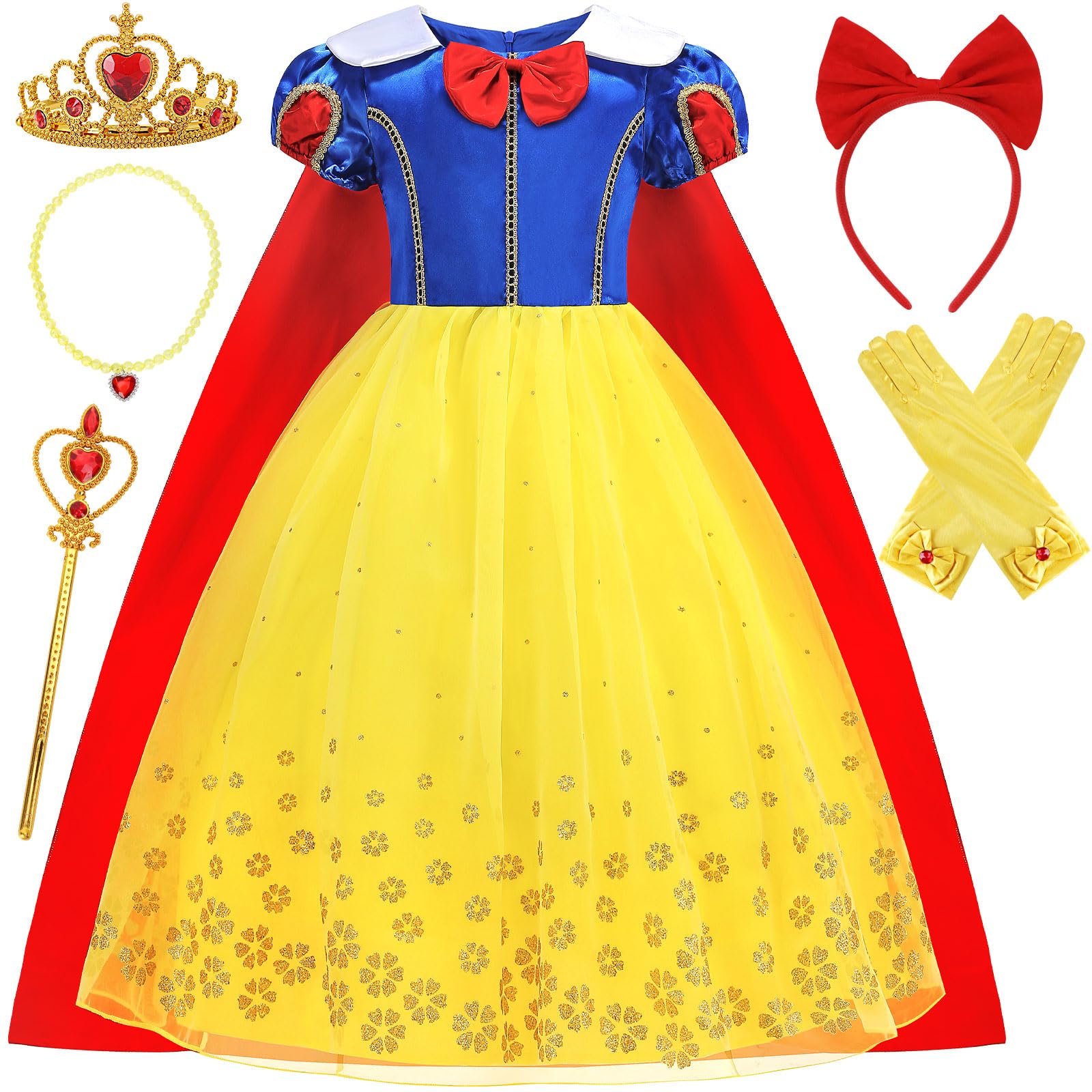 Photo 1 of Snwquik Princess Costume for Girls,Princess Dress for Kids with Accessories,Halloween Costumes Girls Birthday Party Outfit (4-5 Years)