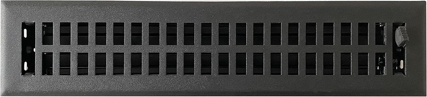 Registers, Grilles & Vents - Empire Register Co, Vent Cover - 2x14 inch, Modern Contemporary Design, Textured Black Finish, Heavy Duty Floor Vent Covers, Metal Damper Attached. Vent Covers for Home Floor only.
