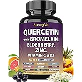 StrongVit Quercetin with Bromelain, Elderberry, Vitamin C, D3 and Zinc. Super Immune Support Supplement. Organic Complex for Men & Women, Non-GMO, Gluten-Free, Vegan, USA