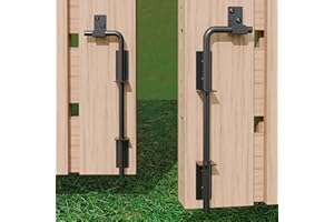 DJSUNPACKING 12" Heavy Duty Cane Bolt Gate Drop Rod with Black Finish-Steel Gate Ground Latch Designed for Wood Metal Vinyl Gates or Double Doors Fence Applications-2 Pack